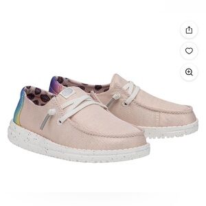 Hey Dude Kids Light Pink Canvas Slip-On Sneakers with Rainbow Heel